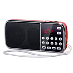 PRUNUS J-189 Digital Radio Bluetooth, AM FM Small Portable Radio Rechargeable,Dual Speakers Heavy Bass,LED Flashlight,Rechargeable Battery Operated for Walking, Traveling (Red)