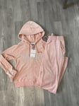 Juicy Couture pink velour tracksuit zip up hoodie and diamante track pants  M