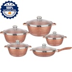Cooking Pot Die-Cast Aluminium Stockpot Pots Sets Frying Pan Set Non Stick Induction Tower Saucepan Set Coating, 10 Piece,Golden