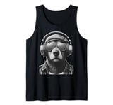 cute dog with sunglasses and headphones for men women kids Tank Top