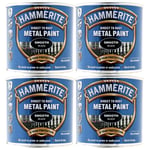 4x Hammerite Direct To Rust Smooth Black Quick Drying Metal Paint 250ml