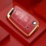 Ny TPU Car Flip Key Case Cover Shell för Golf 7 MK7 Tiguan MK2 för Seat Ateca Leon FR Ibiza Skoda Octavia Kodiaq red
