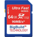 Bigbuild Technology 64go 90mo Ultra Rapide/S Carte Mémoire Pour Camera De Panasonic Lumix Dmc-Gx80, Classe 10 Sd Sdxc