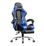 GTPLAYER Chaise Gaming Ergonomique, Fauteuil Gamer, Chaise Bureau, Chaise de Gaming avec Dossier réglable à 135°, Hauteur Réglablerepose-Pieds rétractables, Siege, Simili Cuir Bleu