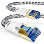 Csl CAT.8 RJ45 Câble réseau plat/câble de brassage/câble de données/câble Ethernet, gaine en coton, 40 Gbits, vitesse de fibre optique : 40000 Mbits, compatible avec Cat 6, Cat 7, 1 m