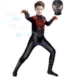 Kids Miles Morales Kostym Spiderman Cosplay Jumpsuit Halloween Cosplay Kostym 130cm