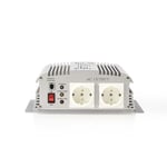 Nedis Power Inverter Modifisert sinusbølge | Inngangsspenning: 24 V DC | Enhetens strømuttak: Type F (CEE 7/3) | 230 V AC 50 Hz | 1000 W | Topp effekt: 2400 W | Batteriklemmer | Sølv