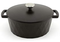 HearthStone Cookware - Enamelled Cast Iron Diamond Pot, Satin Black, 26 cm, 5.2 Litres. For all surfaces including Induction and Oven.