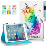 AUSMIX Case for iPad 9.7 Inch 2018 2017/iPad Air 2 Case/iPad Air Case, PU Leather Smart Stand Wallet Protective Cover with Auto Sleep/Wake for iPad 6th/5th Gen/iPad 9.7 Inch Tablet, Shiny Cat