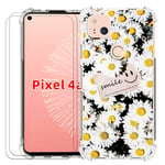 SHUMEI Google Pixel 4A Phone Case and 2 Screen Protectors, Soft and Flexible TPU Shockproof Transparent Bumper Back Cover, Suitable for Google Pixel 4A Creative Phone Case (Smiley)