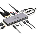 Tecnoware Hub USB Type-C, 13 in 1 Adapter, compatible with MacBook, Notebook, iPad, Windows, Huawei ecc. 13 Ports: USB 2.0/3.0, USB Type-C, Ethernet, HDMI 4K, Card Slot SDXC, Micro SD, Jack Audio.