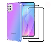 LEYAN Case for Samsung Galaxy A12 + [2 Pack] Screen Protector, TPU Shockproof Phone Cover with Gradient Color Design, Slim Soft Clear Silicone Bumper Protective Shell, Purple/Blue