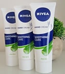 3 x 75ml Nivea Hand Cream Soothing Care  Aloe Vera