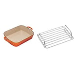 Le Creuset Signature Enamelled Cast Iron Rectangular Roasting Dish, 33 cm, 4.9 litres, Volcanic, 201843309 & MasterClass Small Roasting Rack, Stainless Steel, 23 x 16 x 6.5 cm