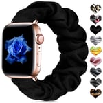 CeMiKa Scrunchie Elastic Strap Compatible with Apple Watch Strap 38mm 42mm 40mm 44mm, Pattern Printed Fabric Wristband Compatible with Apple Watch SE/iWatch Series 6 5 4 3 2 1, 38mm/40mm-S/M Black