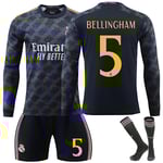 Madrid Bellingham #5 2023/2024 RM Långärmad höst/vinter Borta Barn Fotbollströja/Shorts/Strumpor Set  Ungdom Barn Storlekar 22