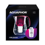 AQUAPHOR Orleans Water Filter Jug 4.2L, for reduction of limescale, Chlorine and other impurities, 1x A5 350 litre Added Magnesium Cartridge - Premium Water Filter jug in Glass effect. Cherry