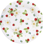 Engångstallrik, SE-flagga + jordgubbar/Ø23cm, 8 st