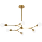 Modern Adjustable Height and Rotatable Arms Molecular Structure Chandelier Pendant Lighting Brushed Brass Ceiling Lighting with 6 E27 Lights Fixture for Dining Room Kitchen Living Room