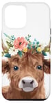 iPhone 12 Pro Max Spring, Highland Cow | Elegant Scottish Highland Cow, Floral Case