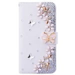 Awenroy Glitter Wallet Case for Samsung Galaxy S20 FE Luxury Bling Rhinestones Diamonds Pattern and PU Leather Magnetic Flip Cover with Card Slots Holders Wallet Case - White