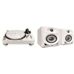Pioneer DJ PLX-500-W Direct Drive DJ Turntable, White & DM-40-W White Studio Monitors