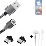 Magnetic charging cable + earphones for Motorola Moto E32 + USB type C a. Micro-