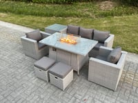 Rattan Garden Furniture Set Gas Fire Pit Lounge Sofa Chair Dining Set With Side Table And 2 PC Arm Chair