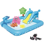 HOUSHIYU-521 Ocean Inflatable Play Center for 3Age+ Kids, Wading Pool Sprinkler Splash Pad Play Mat with Slide And Electric Pump for Outdoor Garden Backyard 239x206x86cm