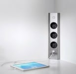 Hörnbox Mira 3-vägs + 1x USB A Rostfri
