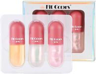 3 Pcs Plumping Lip Glow Oil Set,Lip Plumping Lip Colour,Pearlescent Fine Glitter