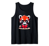 Adorable Book Lover Red Panda With Reading Glasses Cute Tank Top