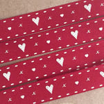 15mm Red & White Ribbon Heart & Kisses - Valentine’s Craft - 1m Or Full 20m Roll