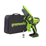 Greenworks 24V Mini Tronçonneuse 10cm Tronçonneuse à batterie sans fil alimentée par batterie et chargeur, vitesse de chaîne de 7,8 m/s, pour branches d'arbres, cour et usage domestique.