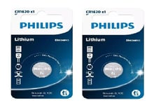 2 x Philips CR1620 Lithium Coin Cell Battery DL1620 3V