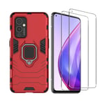 GOGME Case for OPPO Find X3 Neo and 2 Screen Protector, 360 degree Rotating Ring Kickstand Shockproof Armor Cover, Silicone TPU + Hard PC Hybrid Case with Magnetic Car Mount. Red