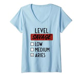Womens Funny Saying Level Of Savage Aries Zodiac Men Women Sarcasm V-Neck T-Shirt