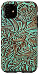 iPhone 11 Turquoise and Chocolate Tooled Western Print Case