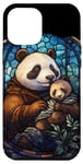 Coque pour iPhone 12 Pro Max verre teinté bleu mère panda ours et ourson art portrait