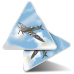 2 x Triangle Stickers 7.5cm - Spitfire World War Fighter Plane Fun Decals for Laptops,Tablets,Luggage,Scrap Booking,Fridges #46328