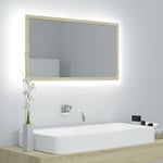 vidaXL badeværelsesspejl m. LED-lys 80x8,5x37 cm spånplade sonoma-eg