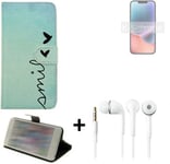 360° wallet case for Apple iPhone 14 + earphones protective cover Design smile