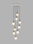 Tala Walnut Nine Pendant Cluster Ceiling Light with Sphere IV ES LED Dim to Warm Globe Bulbs, White