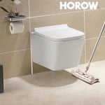 WC Suspendu sans Rebord - HOROW - Céramique Blanc - Abattant Soft-Close