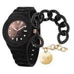 ICE-WATCH - Ice Generation Sunset Black - Montre Noire pour Femme avec Bracelet en Silicone - 019157 (Medium)+ Chain Bracelet - Black - Bracelet Mailles XL de Couleur Noire (020354)