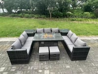 Outdoor Garden Corner Furniture Gas Fire Pit Table Heater Footstools 11 Seater