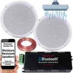 SMART HOME Bluetooth Amplifier & 2x Moisture Resistant Ceiling Speaker Kit – Compact HiFi Mini/Micro Amp – Bathroom/Kitchen Audio Music Player System - Loops