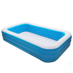 H.aetn Parent Child Water Pool,305x185x60cm Rectangle Swimming Pool,3-ring Extra Large Paddling Pools,Garden Inflatable Pool Above Ground Blue