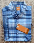 New Hugo BOSS men blue checked regular fit short sleeve suit casual shirt MEDIUM