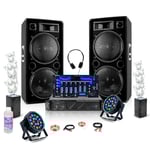 Pack Sono DJ 2 Enceintes 2x1500W Ibiza STAR212 - Ampli AMP1000-MKII 2x800W - Table de Mixage DJM102-BT - 2 PAR - 2 Machines Bulles